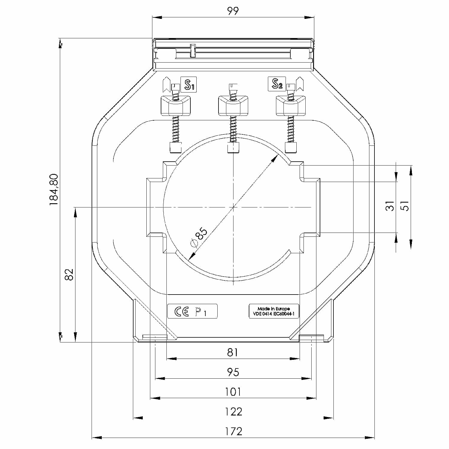 KSK 103.3 2 Aufsteckstromwandler ASK 103.3 Technische Zeichnung 3