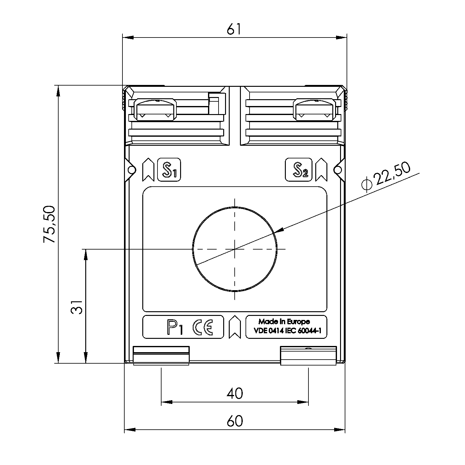 KSR 22.3 2 Rohrstromwandler ASR 22.3 2U Technische Zeichnung 3