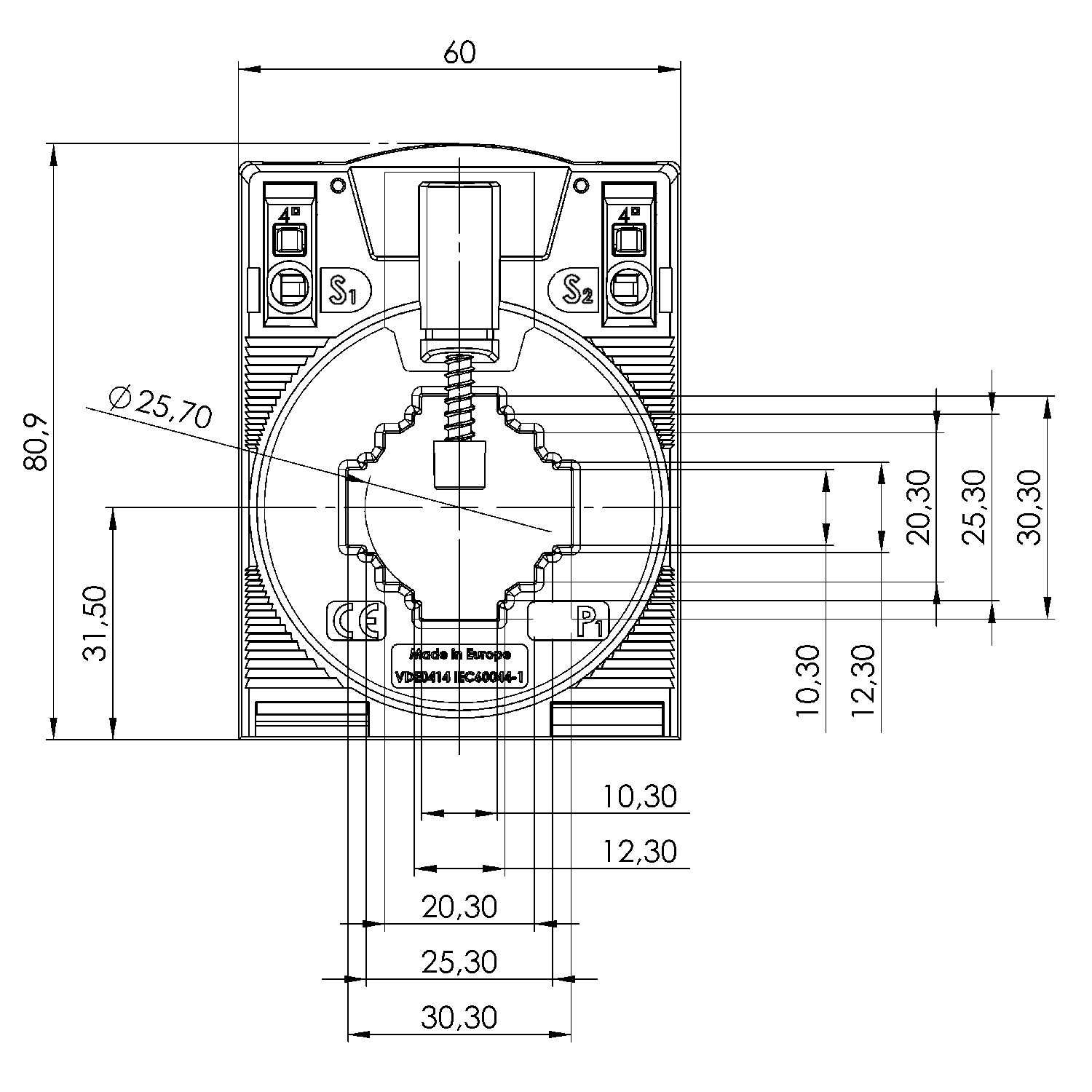 CTB 31.35 KS 2 CTB - Stromwandler Serie, CTB 31.35 UL technische Zeichnung 3